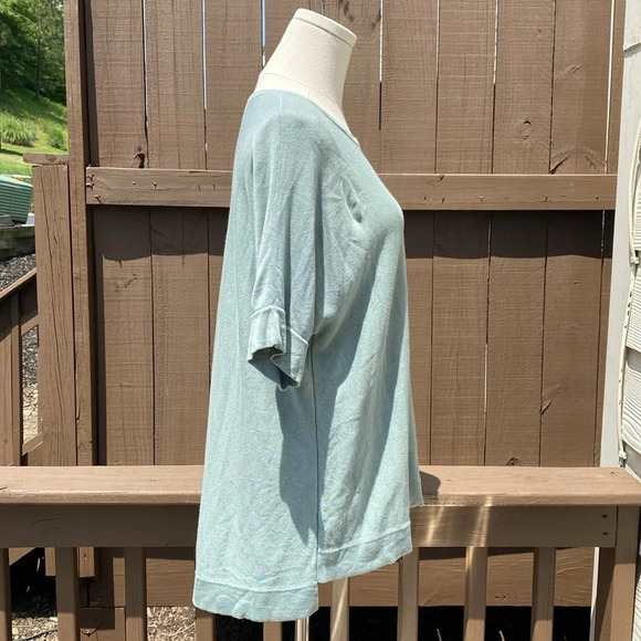 Eileen Fisher Short Sleeve Top in Seafoam Green Tencel & silk size large - Picture 3 of 11